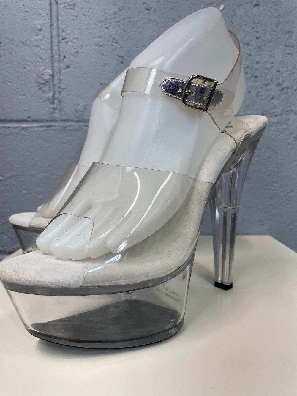 Size 10 Clear Platform Strappy Sandals Glass Slipper 6 Inch Ellie Brook